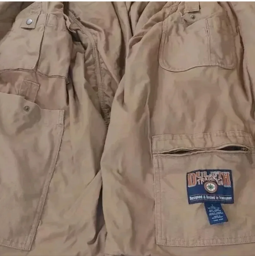 Duluth Chore Sports Coat Blazer Jacket Men L Fire Hose Canvas Cargo Pocket Brown